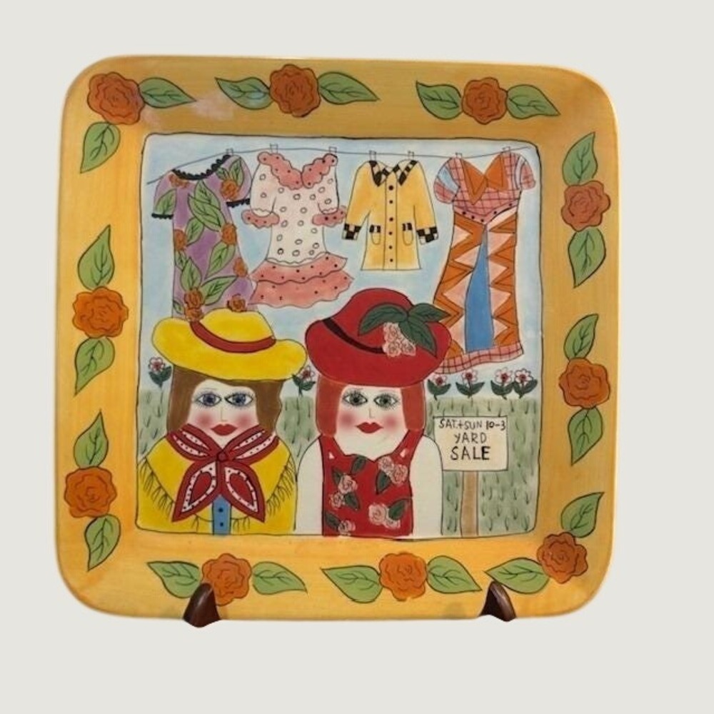 Ganz‎ Susan Paley Yard Sale Platter Bella Casa Ladies Club Ceramic Square 12"